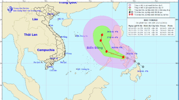 Bão Tokage sắp vào Biển Đông